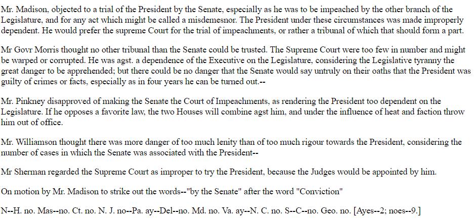 The Founders presumed the House of Representatives would serve as the place where accusations and indictments were formed; that's how England did it, with the Commons presenting impeachment to be tried by the Lords. The only debate was over who would try it; the Senate won./4