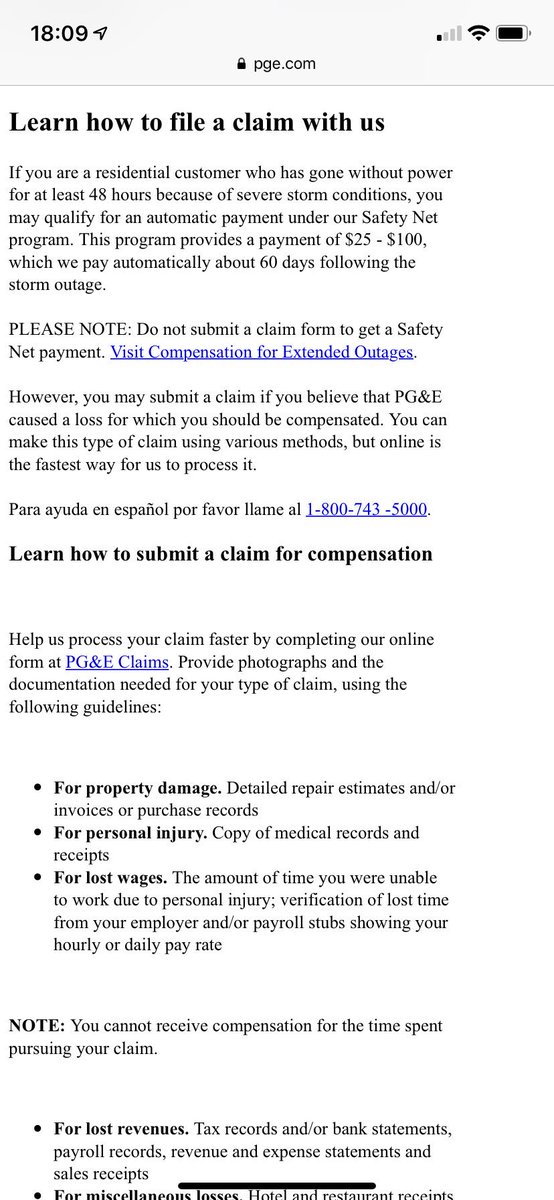Tami707's tweet image. Californians! You can file a claim with #PGE if your power is out for more than 48 hours. #PSPS 
pge.com/en_US/resident…