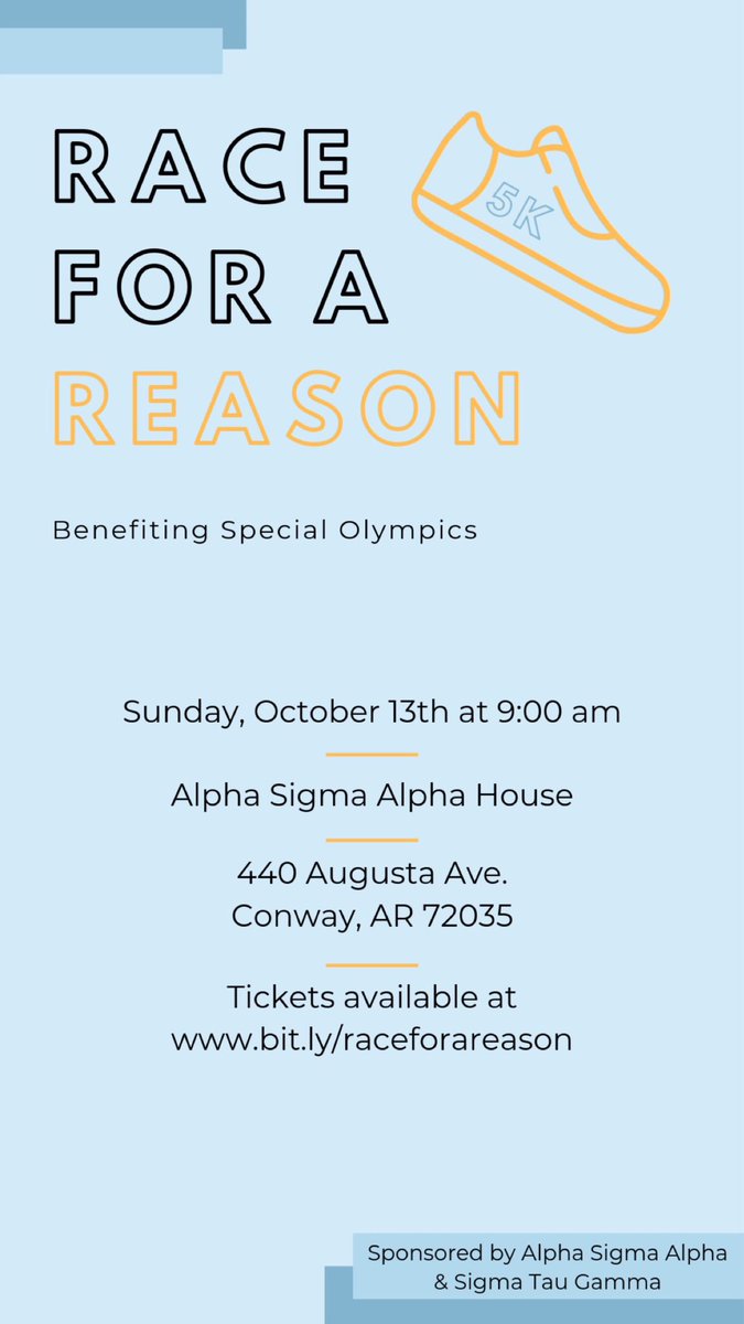 We’re excited to be partnering with Alpha Sigma Alpha this weekend for Race For a Reason. All proceeds with go to the Special Olympics!