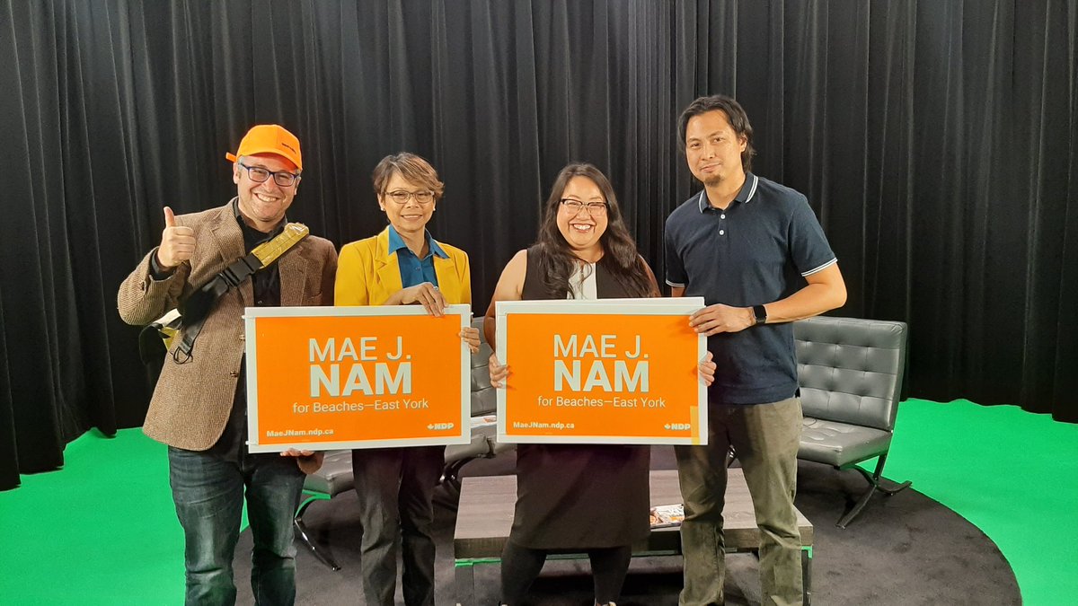 tv_migrante's tweet photo. Filipino-Korean Mae Nam (3rd from left) NDP MP candidate for Beaches-East York at TVmigrante. Mae Nam is a human rights lawyer and a daughter of a caregiver.  Her interview starts airing this Fri Oct 11 5pm on Rogers Cable 869 with repeats on Sat, Sun and Tues. https://t.co/p94xDOF5eZ