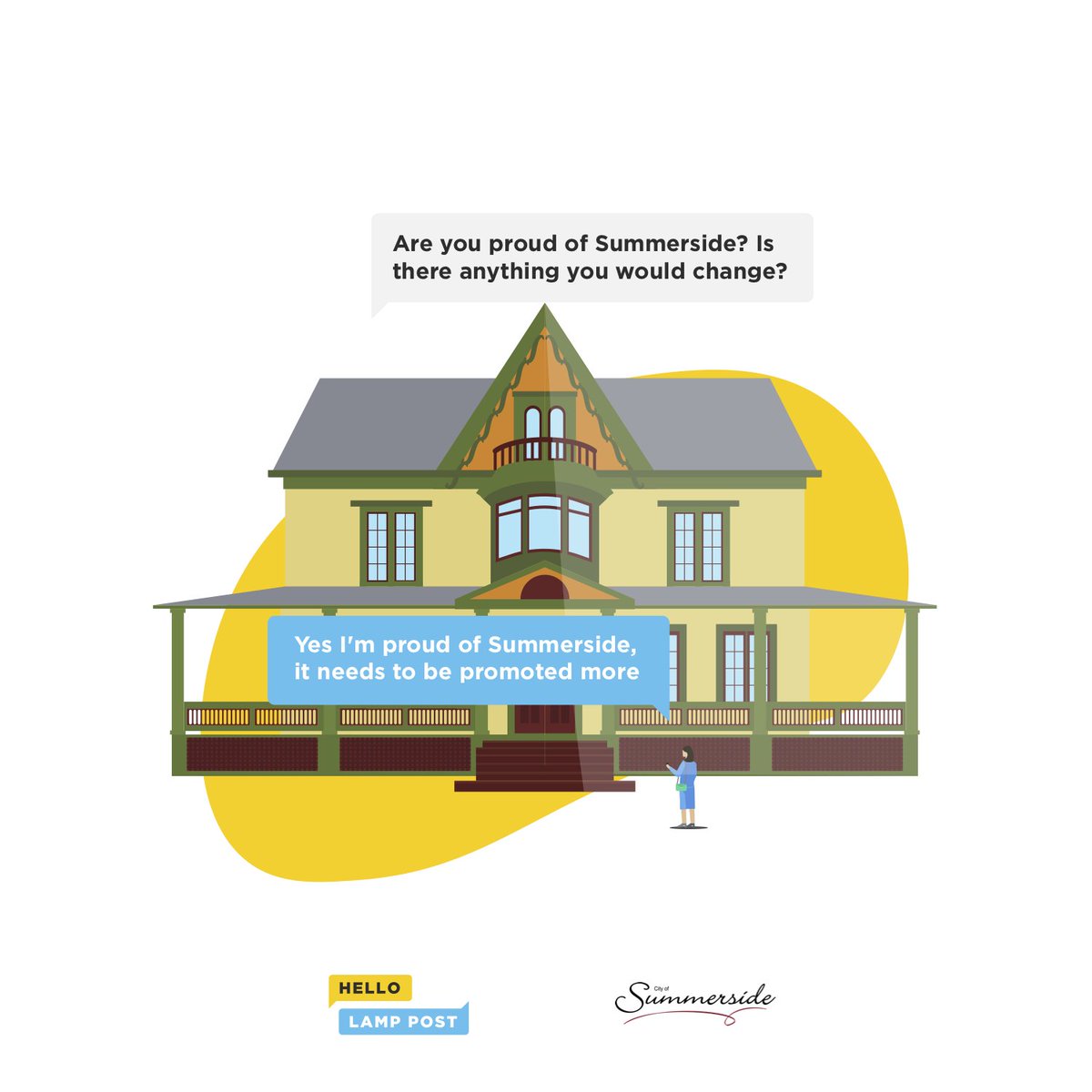 SummersideBiz's tweet photo. #HelloSummerside is a fun and novel way to share feedback about several aspects of #Summerside using your phone. Check out https://t.co/jD2ONb7IGk, find a hero sign, and start texting today. @SouthCentralKitchenProvisions @DtownSummerside https://t.co/LDI8ll1jum