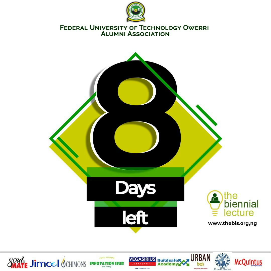 JudemaryOnukogu's tweet photo. Its 8 days to go.
You can look up in the event advert in Oct 15th This day, Business day and today's Vanguard newspaper publication. It will be aired live
Please Register via https://t.co/igy5vzchIy
#BLS2019
#FUTOAlumniBLS
#BiennialLectureSeries https://t.co/EQa1xrjojp