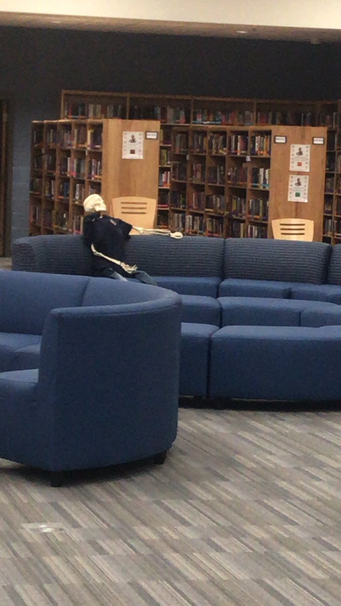 IndyHSLibrary's tweet photo. @IndyNationLCPS, Bob is hanging out on the couches today! Happy PSAT day! #whataboutBob #independencehsva #haunttheshelves https://t.co/OqOU1D7q8H
