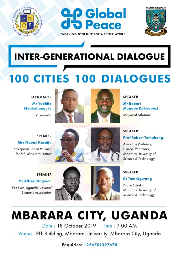 GlobalPeaceHQ's tweet photo. If you’re in Uganda, join us at our #IGD taking place at the Mbarara University, where young leaders will dialogue with their decision-makers on global challenges we face and share innovative solutions. #Globalpeace #100Cities #100IGDs #GlobalGoals @MbararaUST @jciuganda https://t.co/j2i8gJhcAH