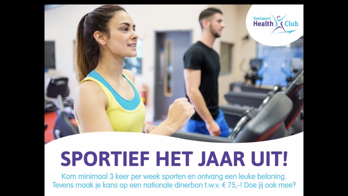 Sportief het jaar uit !
Kom minimaal 3 keer per week sporten en ontvang een leuke #beloning #50 #dagen #challenge 
Looptijd #Challenge 1 november t/m 20 december 2019