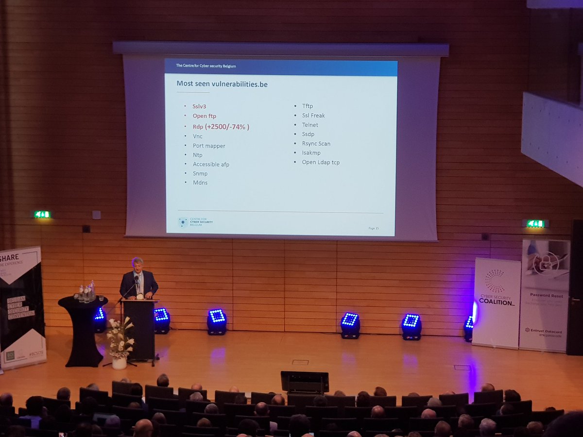 EddyWillems's tweet photo. Most seen vulnerabilities in Belgium cfr #CCB : SSLv3/open ftp/RDP #BCSC19 https://t.co/Y525Od8D93