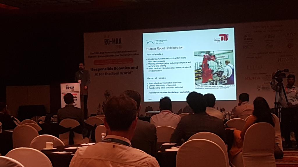 CNRPst's tweet photo. New driver for market! Many nice works on collaborative robots in human robot collaboration session at @roman19ieee @Sharework_EU @StampaCnr @cnr_istc https://t.co/qXEBbeCM8g