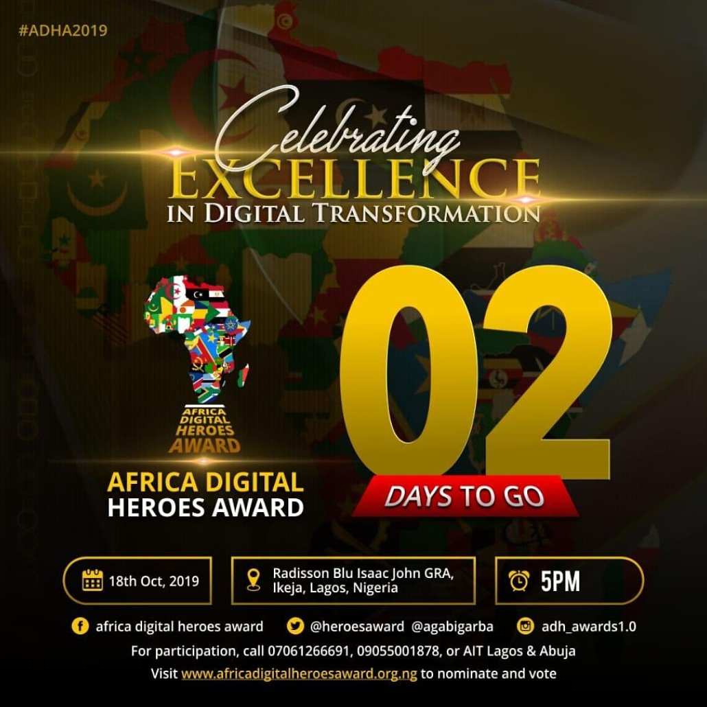 HeroesAward's tweet image. Okay! How best can we describe the feeling of knowing it's just TWO days to the day we all have been waiting for? For us, we feel  excited and we know it's the same for you. Let's go there!
#Countdown
#ADHA2019 
africadigitalheroesaward.org.ng