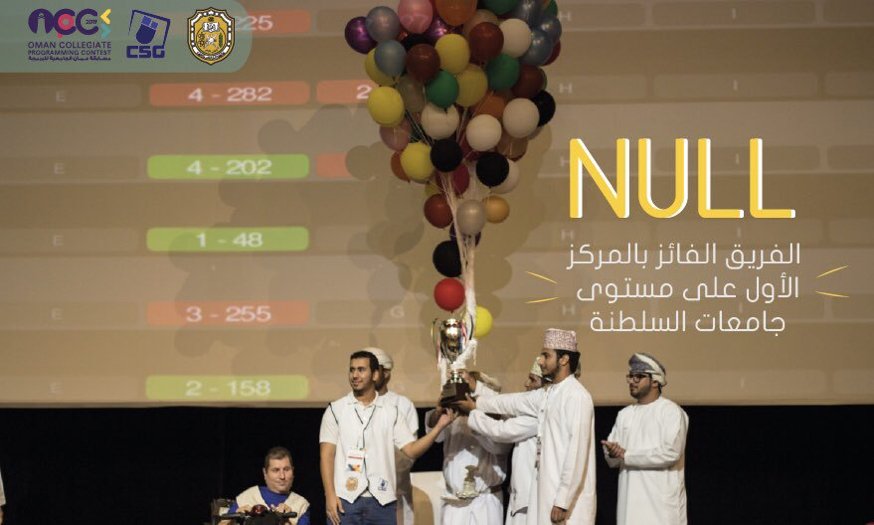 sci_squ's tweet photo. تهنئ #كلية_العلوم الفريقين الفائزين (Null and Pseudo Nerds) في مسابقة عمان الجامعية للبرمجة #OCPC2019 https://t.co/JDYolghOSg