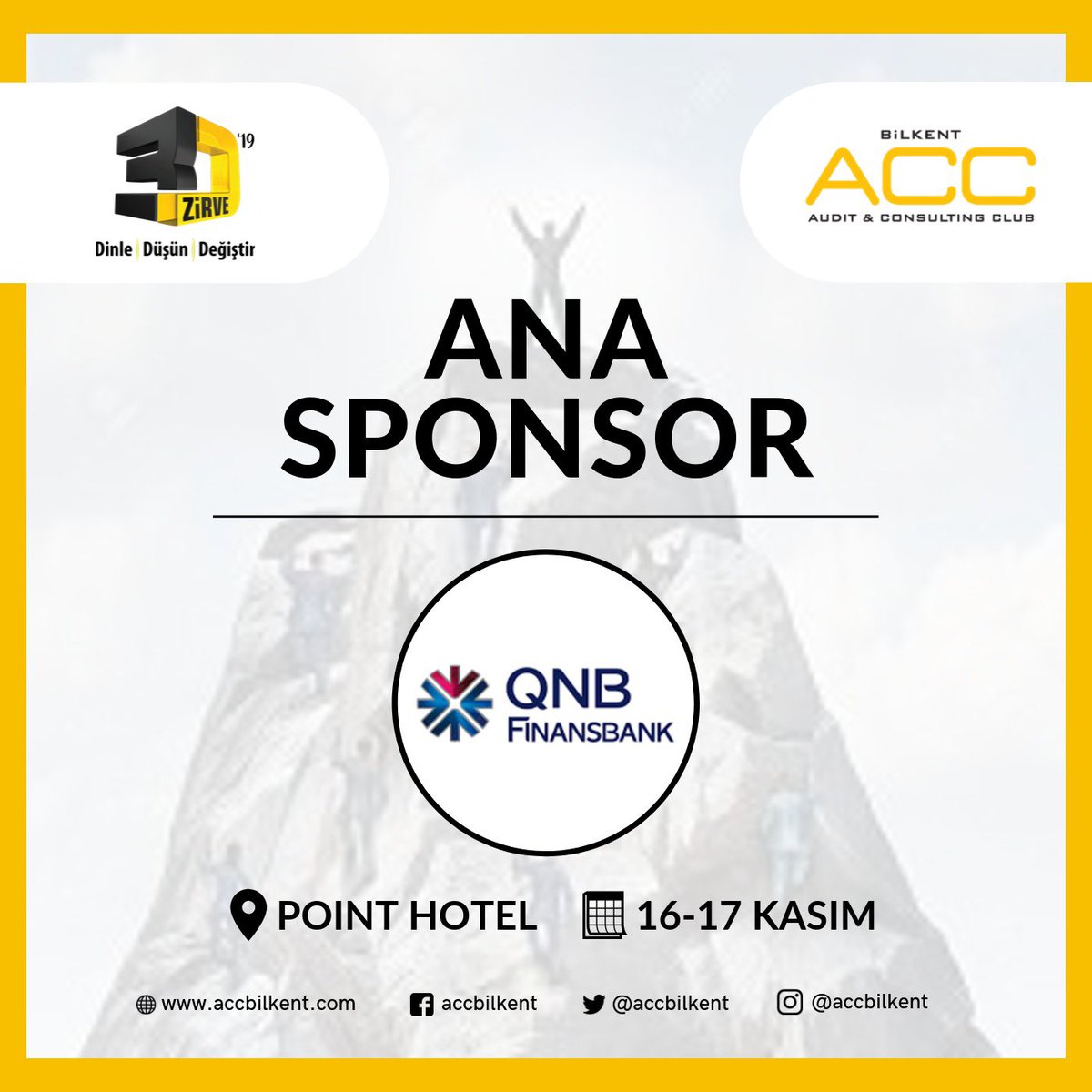Fark yaratanların zirvesi 3D(Dinle Düşün Değiştir) Zirve QNB Finansbank Anasponsorluğunda 16-17 Kasım’da Ankara Point Hotel’de gerçekleşecek. Detaylar için beklemede kalın... #dinledüşündeğiştir #3dzirve #accbilkent