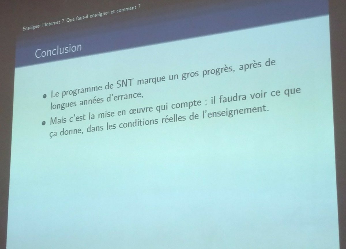 CapCdi's tweet photo. [#ProfsDocs] Journée inter #Apden, intervention @bortzmeyer : "Pourquoi enseigner aussi la technique ? Pour être moins naïf, comprendre ce qui se passe et préparer la rupture, le passage à d'autres systèmes" @APDEN_Fede #CultureNum #EducNum #SNT #GAFAM https://t.co/izEYHCGXvC