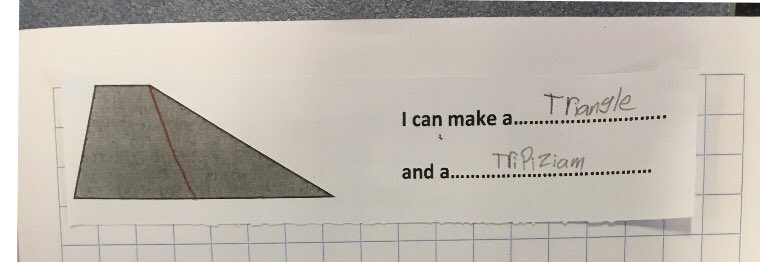 Imagine drawing a straight line through a trapezium. What new shapes do you make? Thanks for helping us with our hard thinking about trapeziums in Yr 2 today <a href="/AnnDownton/">Ann Downton</a>! #EMC3
<a href="/holycrossglen/">Holy Cross Glenwood</a> <a href="/paulstenning/">paulstenning</a> <a href="/barbmchugh1/">Barbara McHugh</a> <a href="/TammyRoosen/">Tammy Roosen</a> <a href="/NumeracyNow/">NumeracyNow</a> <a href="/MonashEducation/">Monash Education</a> <a href="/CatholicEdParra/">Catholic Schools Parramatta Diocese</a>