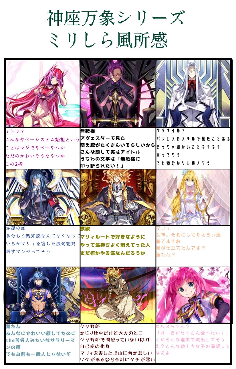 の@ on X: 神座万象シリーズミリしら風の感想（私はパラロス未プレイ・Dies iraeクリア済み・神咒神威神楽未クリアです）  右のはオマケです、好きに使ってください t.cop4KuqNI68u  X