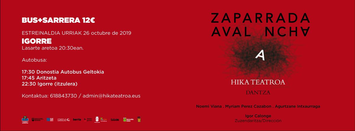 HIKATEATROA's tweet photo. Badatorrela!!! Zaparrada-Avalancha!!! Estreinaldia 26an Igorren, ta autobusa Donostiatik! Zatozte!!! #hikateatroa #dantzagaraikidea 🤩🤩👇🏼👇🏼👇🏼🥂 https://t.co/zK58fhTy9l
