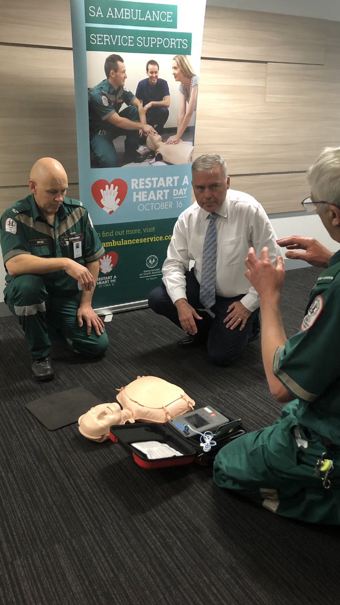 StephenWadeMLC's tweet photo. In a cardiac emergency, every second counts. Today is #RestartAHeartDay and the perfect time to make the commitment to learn CPR. Thanks to Brad and Steve from @SA_Ambulance for the expert instruction. https://t.co/ZJCPjIP1HD