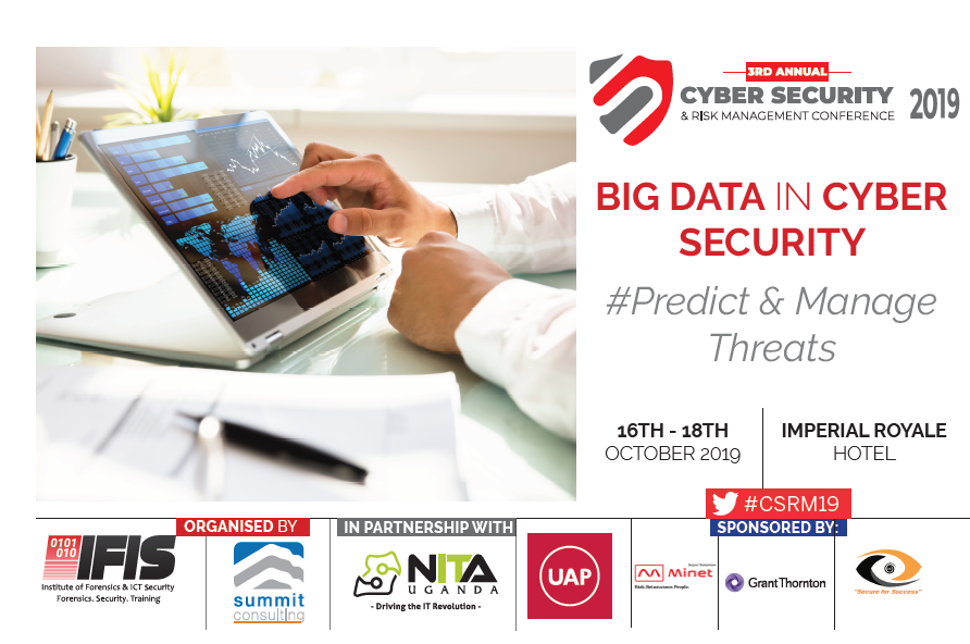 GtUganda's tweet photo. We are proud to be one of the sponsors of the 3rd Annual Cyber Security &amp; Risk Management Conference organised by @summitcltd and @forensicsIFIS #CSRM19 https://t.co/46b7M1Kz70