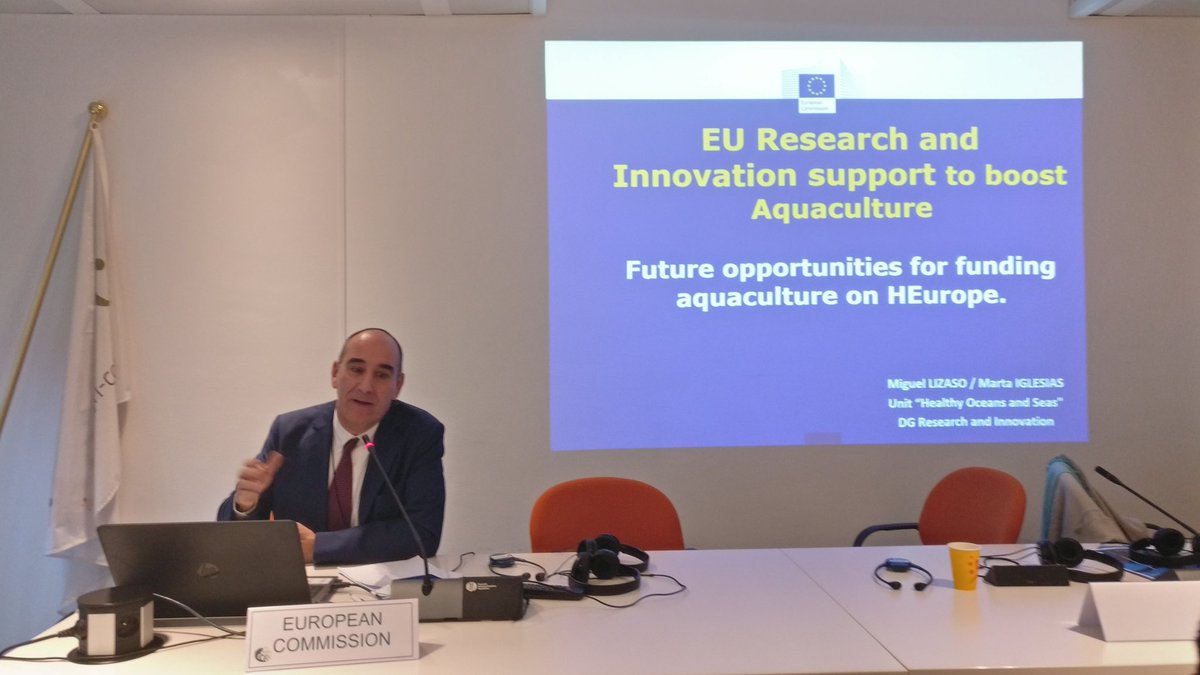 Miguel Lizaso from @EUScienceInnov presenting the funding opportunities for #Aquaculture in #HorizonEurope. #AnimalHealth #EcosystemServices #EcosystemApproach #MSP #ClimateChange #Biotechnology #innovation #Consumers