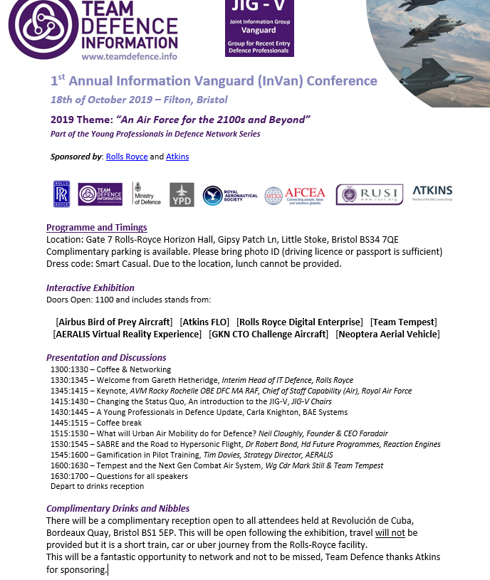 YPDNetwork's tweet photo. Our agenda is here for our upcoming event on Friday! Our theme "An Air Force for the 2100s and Beyondβ has some incredible speakers and topics. We have a few tickets left if you want to come along to hear them. #YPDNetwork #Networking #Defence
https://t.co/KVHRQJZ1Ih https://t.co/VjHoYgxSiL