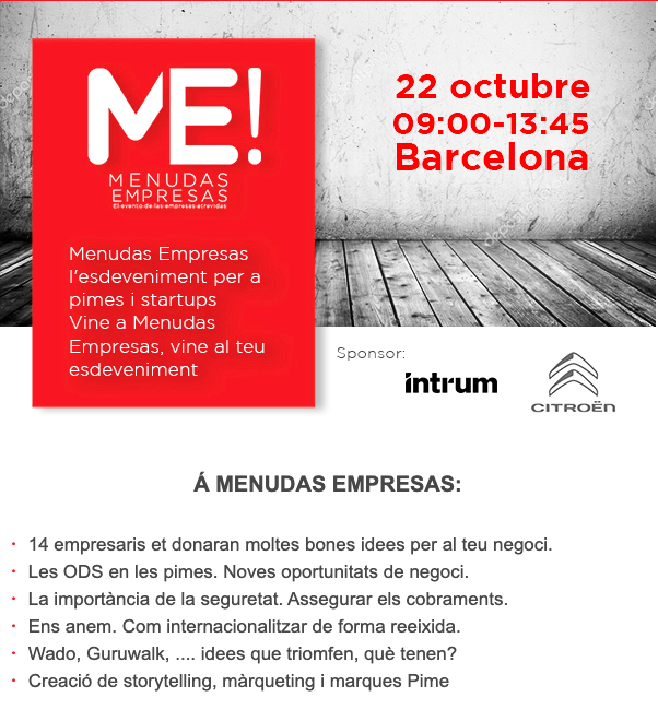 #MenudasEmpresas . Un evento para #Pymes y #Startups en el que hablaremos de talento, de finanzas, de las ODS en las Pymes a través de la visión de 14 empresarios. 22 de octubre a las 9h en Manhattan Studio menudasempresas.com/evento/barcelo…