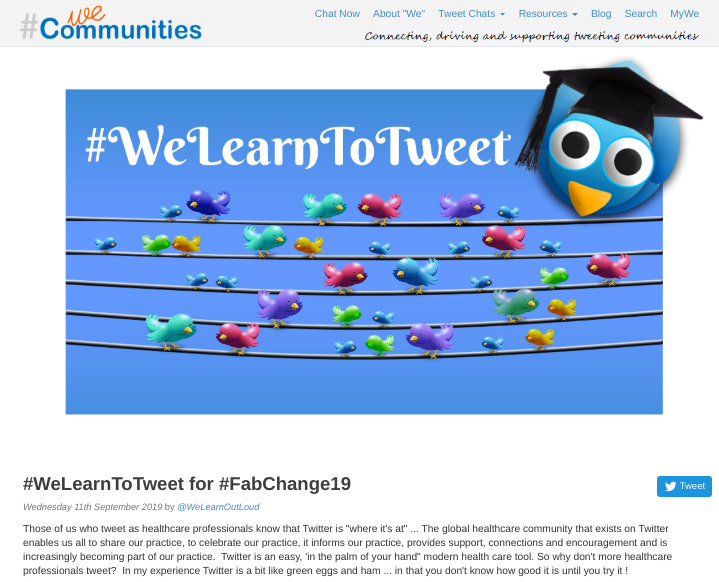 WeNurses's tweet photo. Thanks for sharing and inviting us to add value to #FabChange19
If you've a colleague who wants to learn to tweet then this free #learntotweet course https://t.co/pzJUEzliOA from @WeLearnOutLoud is well worth a share :) https://t.co/D6FGsCutkd