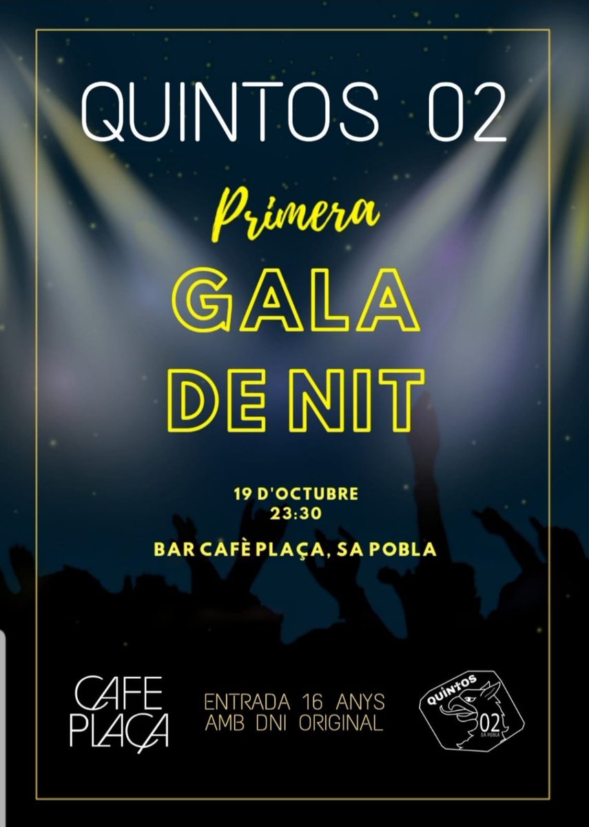 Q02SaPobla's tweet photo. No podiem esperar més!!! Així que vos esperam a tots dissabte dia 19 al CAFÈ PLAÇA ‼️ Visca els Quintos’02🎉 https://t.co/ezhDD87XTi