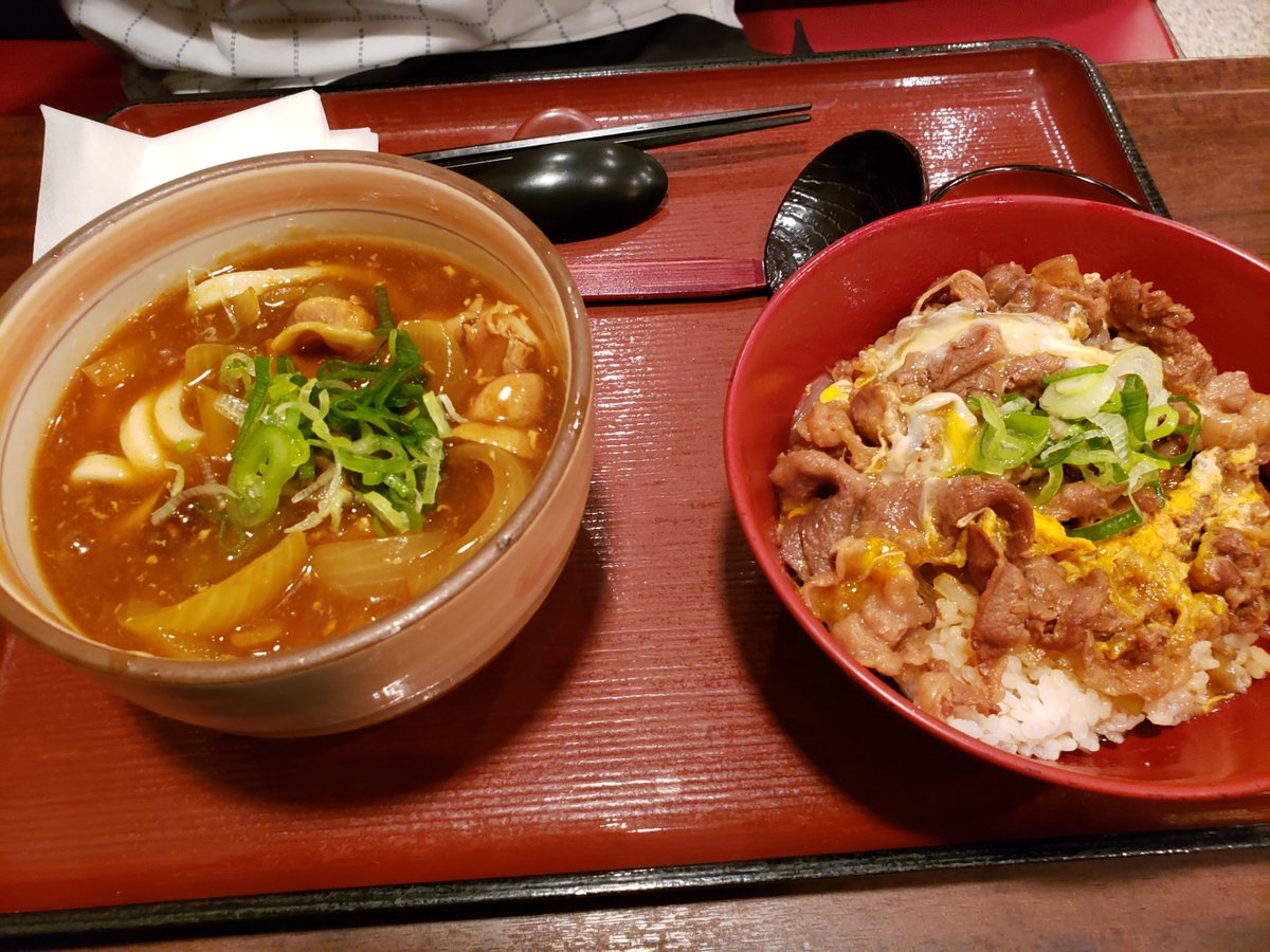 おたぬきの毎日ふつーのお弁当 休日ランチ おうどん気分だったので 杵屋 さんで イクラご飯定食 相方はハーフサイズの カレーうどん と牛丼のセット 普段お弁当なので 温かいおうどんは休日のお楽しみ うどん 肉うどん