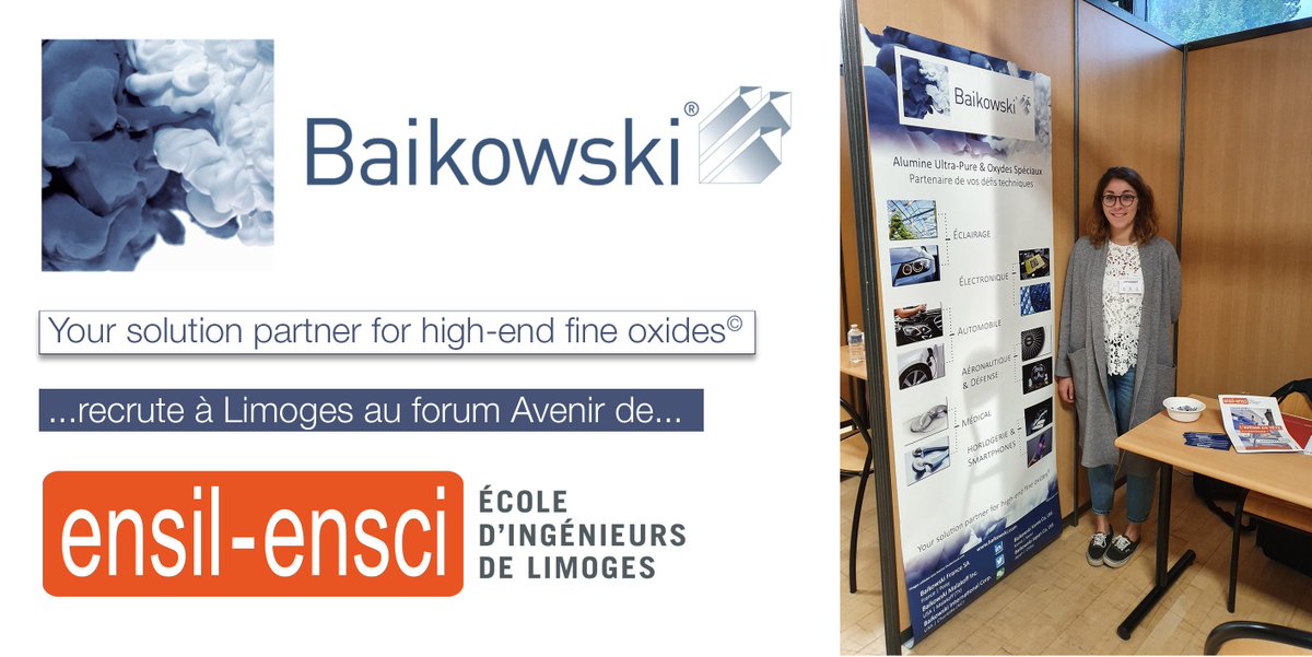 [#Recrutement] L'équipe Baikowski® est prête à vous accueillir au #forum Avenir de l'école d'ingénieurs de Limoges @ENSIL_ENSCI aujourd'hui ! Plus d'infos sur nos offres : baikowski.com/join-us