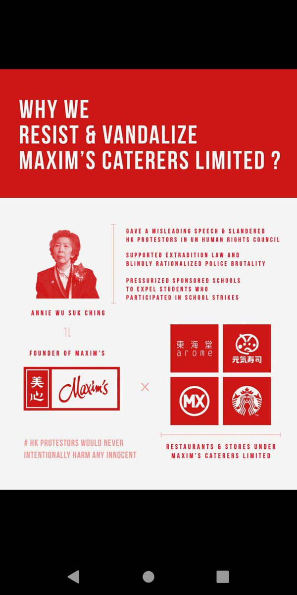 Grunge134's tweet photo. @nytimes #boycottmaxim

HKers love Starbucks but the franchise in HK was unfortunately bought by pro-Beijing company Maxim. https://t.co/l7Jd6YGSSh