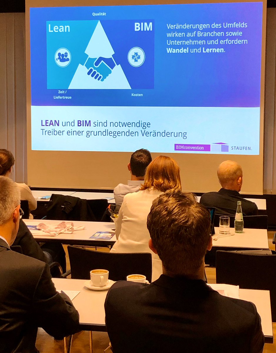 BIMconvention's tweet photo. „GOFURTHER“ ist das Motto des nächsten Vortrags. Dr. Felix Enge von der Staufen AG erläutert die Verbindung von #BIM und #leanmanagement https://t.co/C6mDRGl7fK
