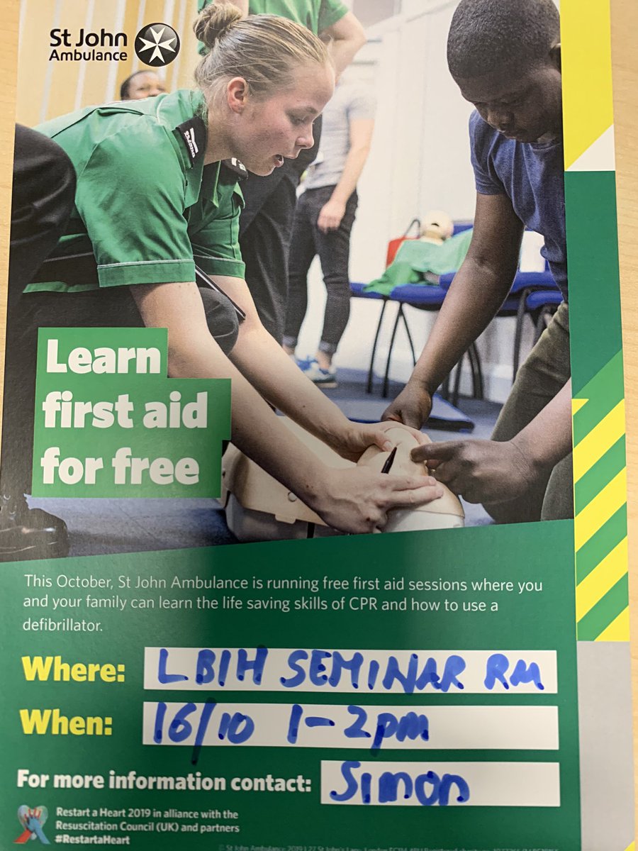sigalley's tweet image. It’s #RestartAHeartDay and myself and @liholding are delivering first aid and AED training to around 45 people at @LivUni for the LBIH and @RCP_North @RCPLondon teams on behalf of @stjohnambulance Looking forward to a great session and creating some more #lifesavers #RSAH2019