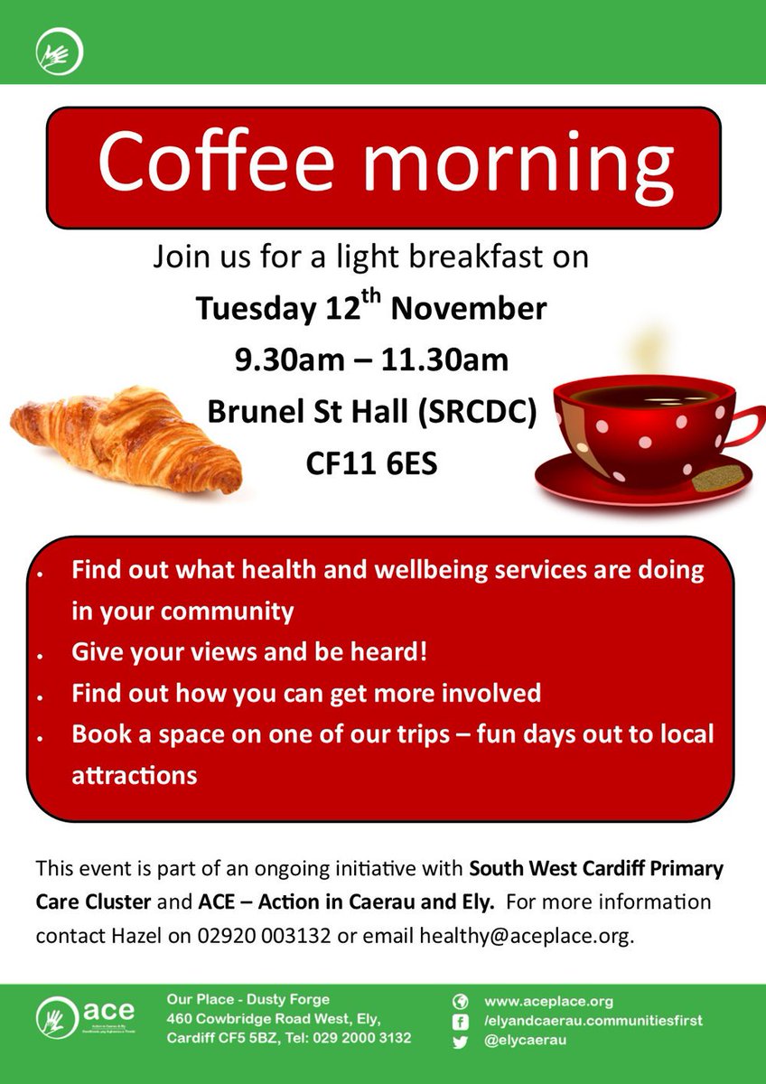DustyShed's tweet photo. ACE’s new Coffee Mornings!
ACE is working with local GPs and health services to support local patients to get more involved in local health and wellbeing activities and services.  We are hosting two events. For more - https://t.co/p8UZBXvXzk https://t.co/JPEwguJxJq