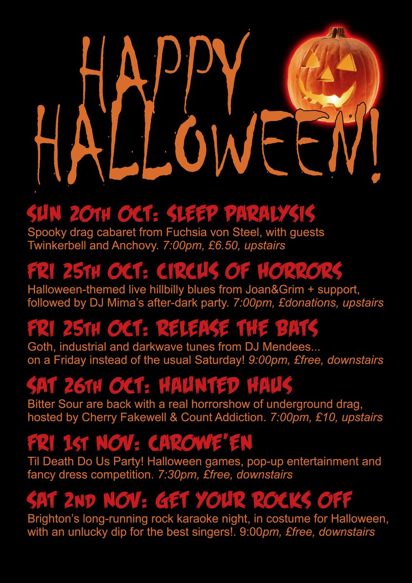 Caroline ofBrunswick (@carolinepub) on Twitter photo It's spooky season, and the Caroline of Brunswick is the only place to be! #Halloween #Brighton Featuring <a href="/FuchsiaVonSteel/">Fuchsia Von Steel</a> <a href="/JoanandGrim/">Joan and Grim</a> <a href="/BitterSour6/">BitterSour</a> <a href="/CountAddiction/">Count Addiction</a> @ElectratheQueen, Release the Bats, Get Your Rocks Off Karaoke and much more!!! It's spooky season, and the Caroline of Brunswick is the only place to be! #Halloween #Brighton Featuring <a href="/FuchsiaVonSteel/">Fuchsia Von Steel</a> <a href="/JoanandGrim/">Joan and Grim</a> <a href="/BitterSour6/">BitterSour</a> <a href="/CountAddiction/">Count Addiction</a> @ElectratheQueen, Release the Bats, Get Your Rocks Off Karaoke and much more!!!