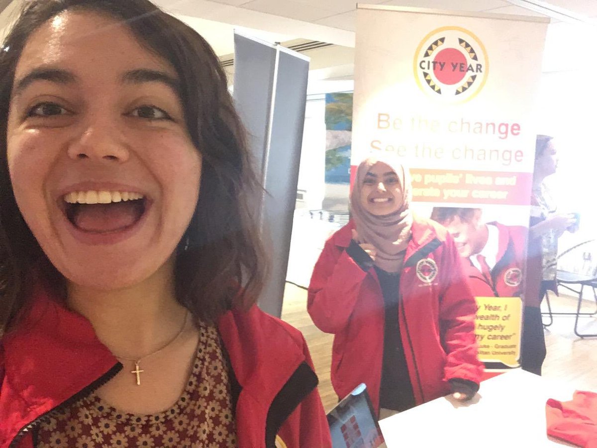 CityYearUK's tweet photo. Come talk to mentor Nusaybah at @AstonCareers and Placement Fair to find out why our leadership development programme is a great #placement and #graduate choice #CYEvents https://t.co/kp7n45OgTD