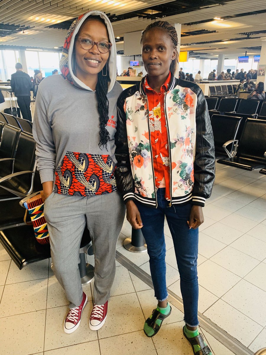 WachiraLynne's tweet photo. The beauty about being Kenyan, You are at an airport in Europe minding your business then you turn and a newly minted World record holder is there..#BrigidKosgei #BedanKaroki https://t.co/qsX7iL1J3y