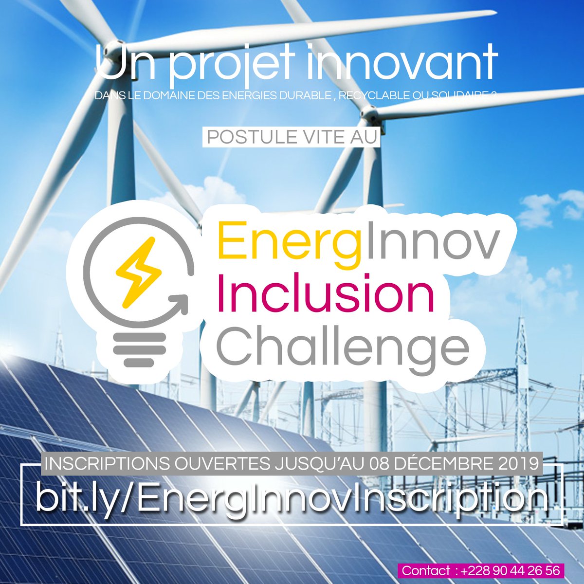 Tu as un projet innovant dans le domaine des énergies durable, recyclable ou solidaire ? Postule avant le 08 décembre 2019  en remplissant ce formulaire d'inscription : bit.ly/EnergInnovInsc…
#EnergInnovIC
<a href="/COP23/">COP23</a> <a href="/woelab/">HubCity WoeLab</a> <a href="/Brao_OIF/">Brao_OIF</a> <a href="/OIF_ffin/">OIF_FFIN</a> <a href="/IFDD_OIF/">IFDD</a> @Total @TotalDirEnergie