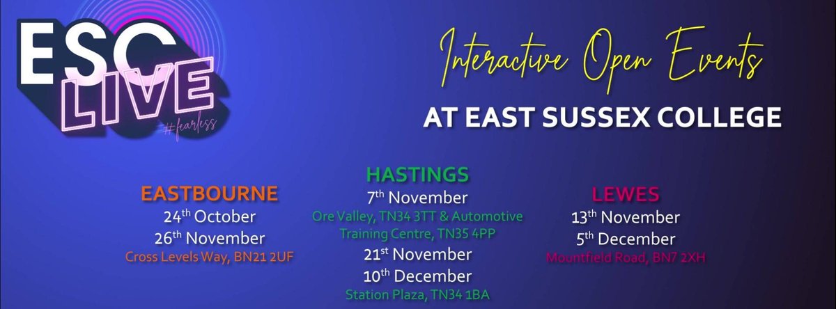 WeAreESCG's tweet photo. #ESCLive is back and bigger than ever!
We are hosting a number of Open Events over the next few months which YOU ARE INVITED TOO!
Come along, challenge our tutors, check out the facilities and see how #ESC can help you 'Be It' https://t.co/WxqtPrHtjM