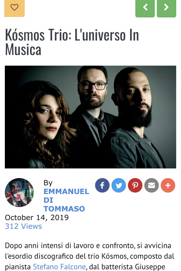 KosmosTrio's tweet photo. Kósmos Trio: l'universo in Musica https://t.co/sC5iID3qDX

Grazie a @AllAboutJazz e @EmmanuelDiTomm per aver parlato con noi di Back Home. Ci vediamo il 25/10 alla @casadeljazz!
#officialrelease @ilacapalbo https://t.co/osAmI5lCbZ