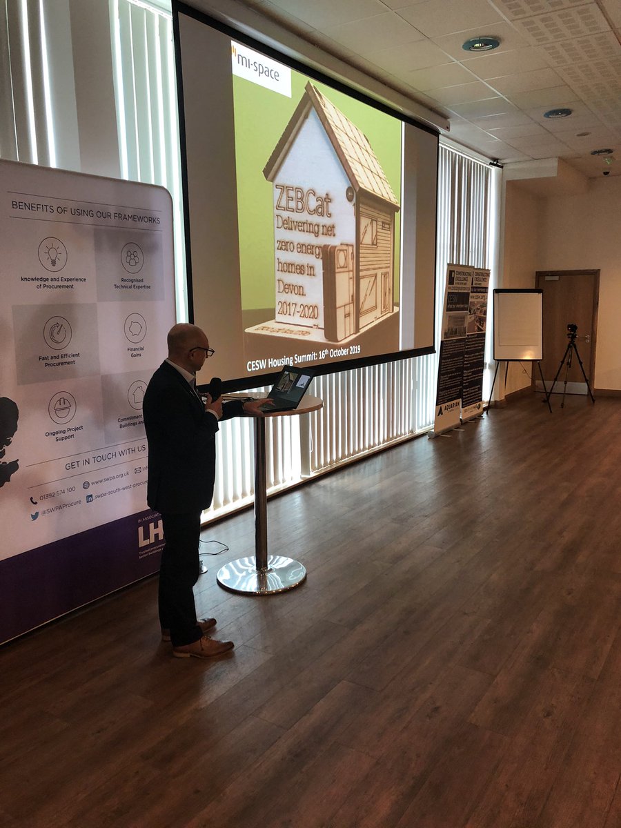 cesouthwest's tweet photo. AJ Eaton of Mi-Space outlining their solution to zero carbon in existing housing stock @SWPAProcure @cesouthwest @STAtimber @framehomes @mhclg @ICESouthWest @MidasGroupUk @mispacecoms #CESWHousingSummit https://t.co/5621VIkKKb