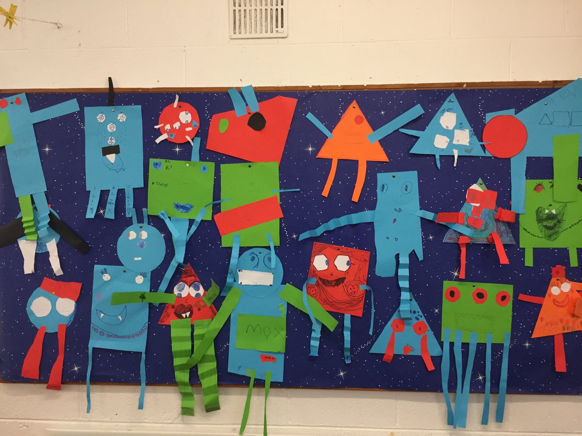 We are learning about 2D shapes- look at our lovely shape monsters! #maths #seniorinfants