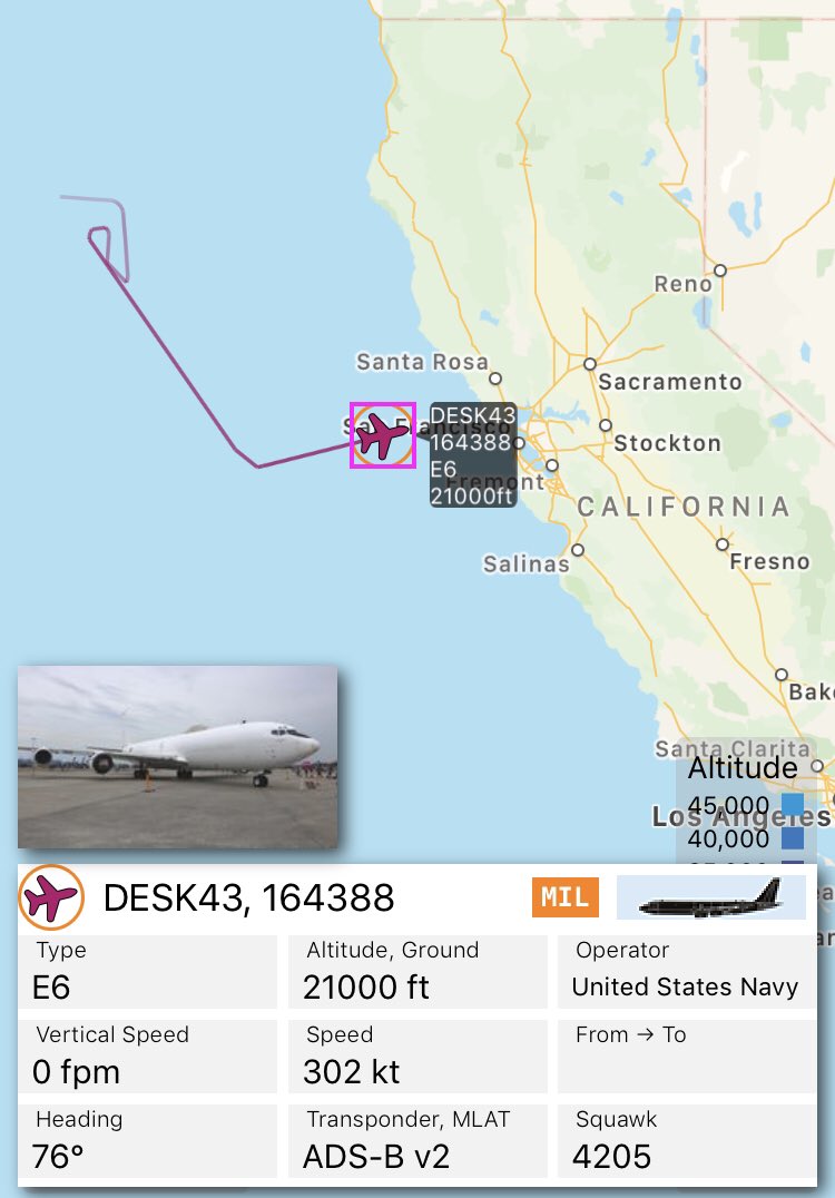 EightOneECHO's tweet photo. US NAVY E-6B 164388 as DESK 43 at FL210 now wkg EAM traffic on 11.175 MHz HFGCS. #baymilcom #TACAMO #VQ4 ๐บ๐ธ https://t.co/pAyEMqf6P9