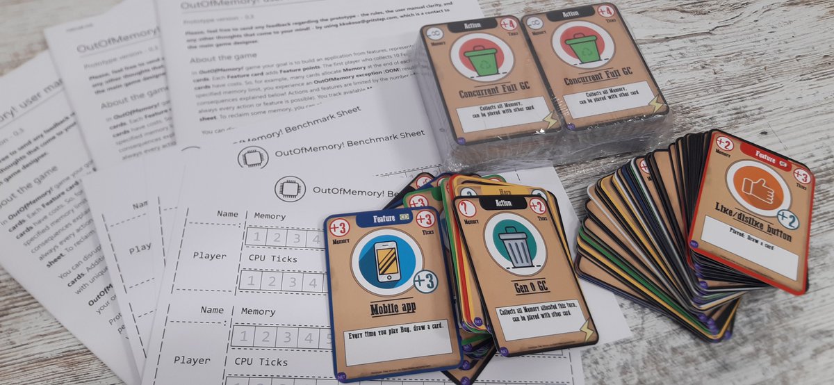 konradkokosa's tweet image. Three @outofmemorygame sets ready to be play-tested at @dotnetosorg! Good quality, for the first time in the physical world🌶️