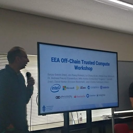 iEx_ec's tweet photo. "This is the single largest enterprise collaboration in the history of the blockchain space.” - Andreas Freund, @ConsenSys (@AndreasFRHA)

Proud to contribute to the first demo implimentation of the @EntEthAlliance (EEA) Trusted Compute Framework. https://t.co/7zz2lrJcG5