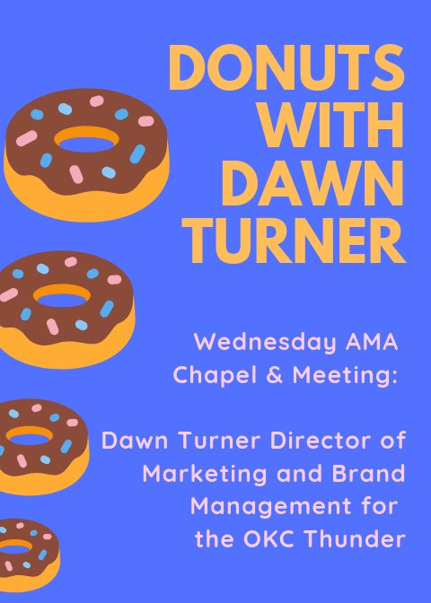 Join us for chapel at 11am, followed by a guest speaker from the OKC Thunder! HBC 104

*please come, even if you have to leave early for class