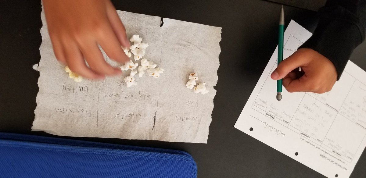 cgingrich529's tweet photo. @LowerDauphinMS On Friday we learned about the 3 different types of heat transfer: conduction, convection, &amp; radiation. What better way to end the week than a lab that leaves us with tons of popcorn to eat?! #foodforthought #sciencethroughfood #heattransfer #stp #silverteampride https://t.co/yFsaY8dmcd