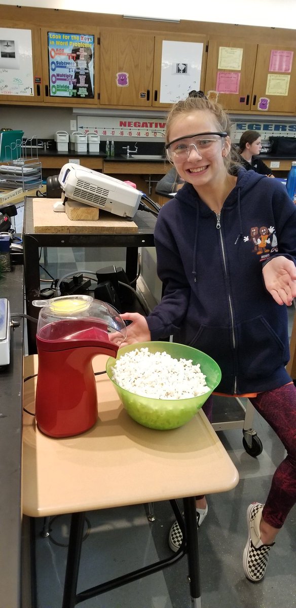 cgingrich529's tweet photo. @LowerDauphinMS On Friday we learned about the 3 different types of heat transfer: conduction, convection, &amp; radiation. What better way to end the week than a lab that leaves us with tons of popcorn to eat?! #foodforthought #sciencethroughfood #heattransfer #stp #silverteampride https://t.co/yFsaY8dmcd