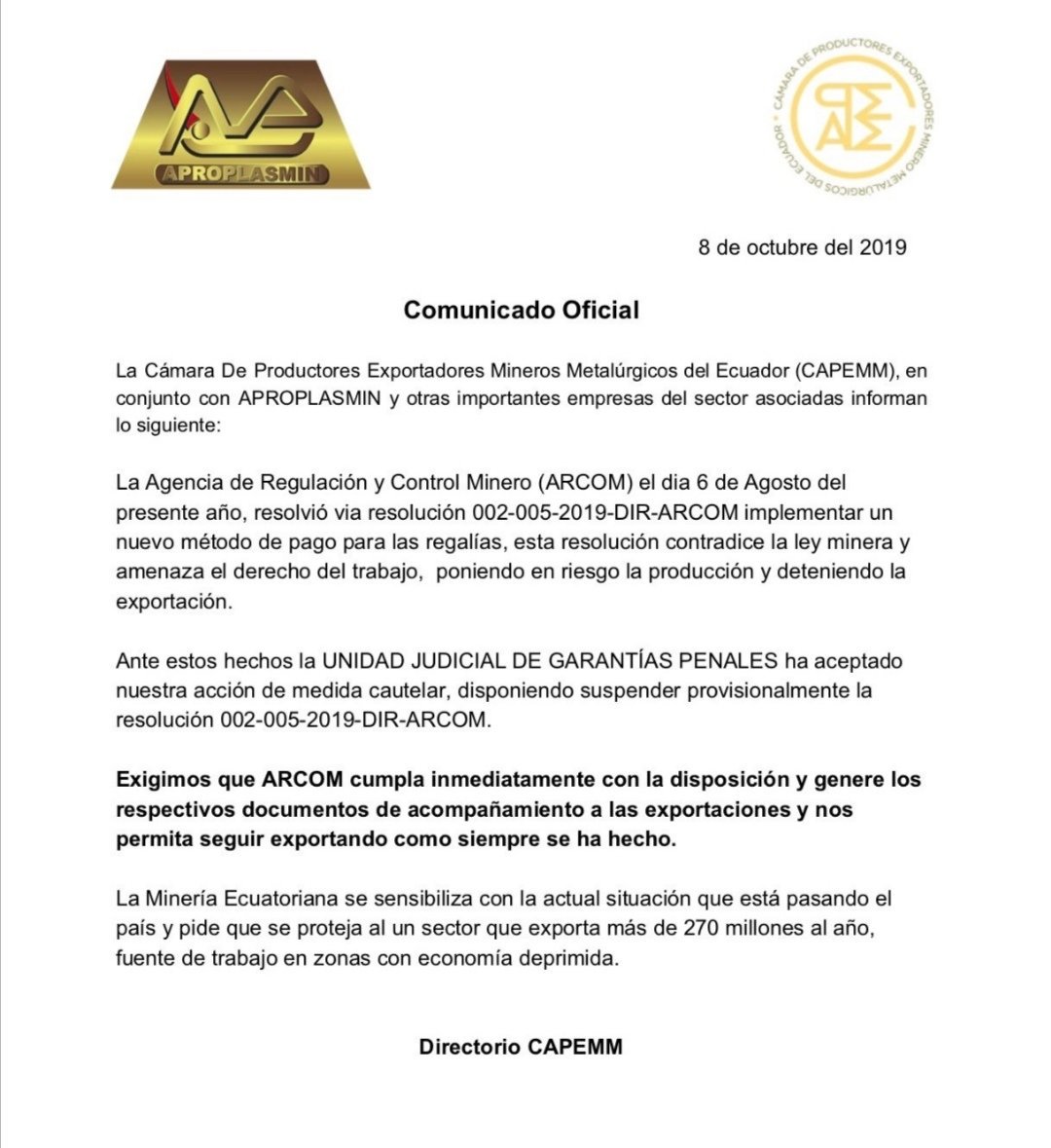 mineriade's tweet photo. El estado está para dar facilidades, no para complicar con resolucióne sin sentido e inaplicables, dialogar con los sectores mineros antes de hacer reglamentos ineficaces @CarlosPerez_MH @ControlMinero @mineriaec @MinergiaEC @camaramineria @min https://t.co/g5L5mIJnC6