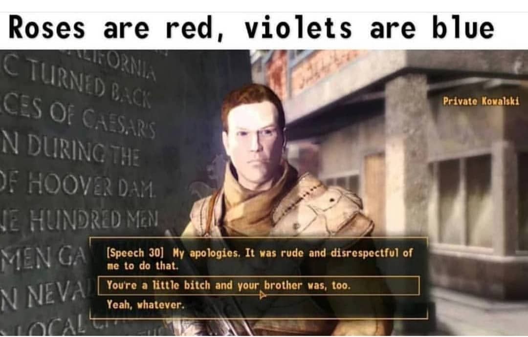 AlexandrianaQ's tweet image. Literate Fallout Character
Friendly Admin
Lewd/Non
18+ themes
Trigger warming: Chem abuse and alcohol addiction
Likes and Retweets are appreciated!
"Come to Texas! We got guns, Booze, and a burning hatred of the legion!"