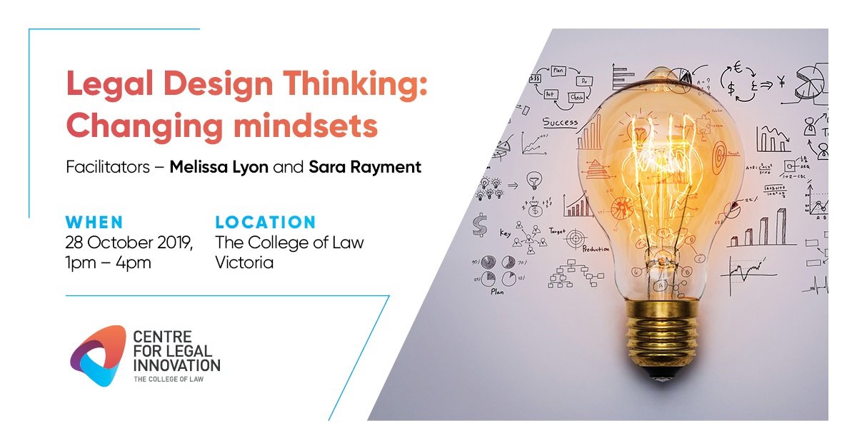 Legalpreneurs's tweet image. Calling all CIOF members: registration now open for  workshop at COL Vic in Melbourne on 28 October from 1pm-4pm (lunch from 12.30pm) on Legal Design Thinking: Changing mindsets with Melissa Lyon, Sara Rayment and their fabulous guests lnkd.in/g28HRmJ.