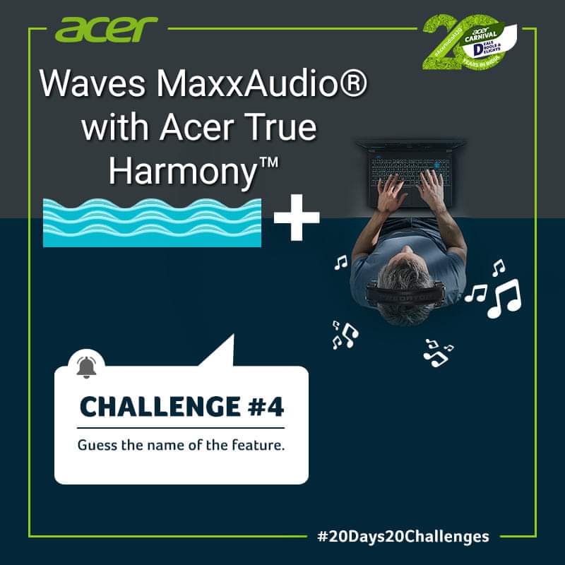 CHUNMUN143's tweet photo. @Acer_India Waves MaxxAudio® with Acer True Harmony™ 
A feature to give crisp and pristine sound.
#20Days20Challenges  #AcerIndiaAt20 #ContestAlert #Contest @Acer_India @inakbar @godsowntalk @umeshkumar874 https://t.co/6CdRZJRkJ3