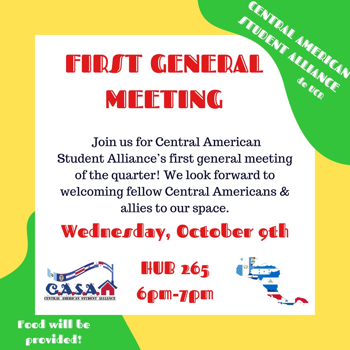 casadeucr's tweet photo. ‼️ Hey #CentralAmericanTwitter &amp; UCR STUDENTS‼️
Friendly reminder that TOMORROW (10/10) is our first general meeting of the school year! Join us as we discuss what our organization is about &amp; the importance of a space for Central Americans! 💙❤️ We hope y’all are able to attend! https://t.co/o8cb7BA1Y6